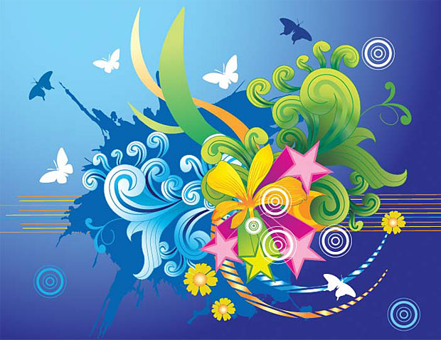 Nice vector art design with spirals stars and flowers