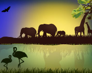 African Landscape With Animals Vector