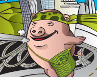 Pig Travelling The World Vector