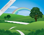 Hills With Rainbow Vector Art