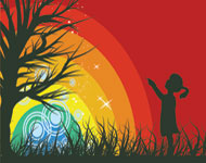 Rainbow And Girl Vector Art