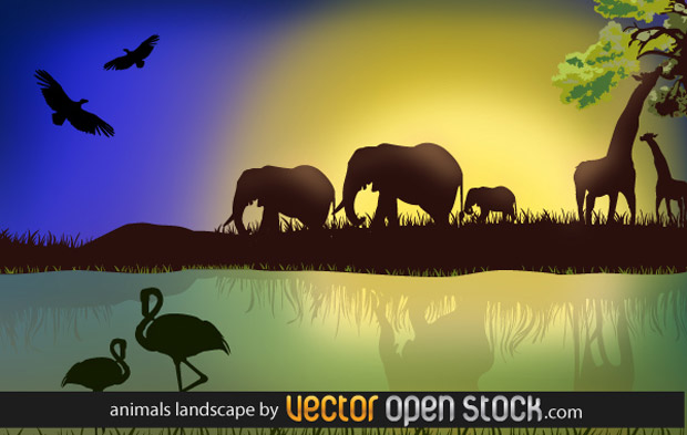 African Landscape With Animals Vector
